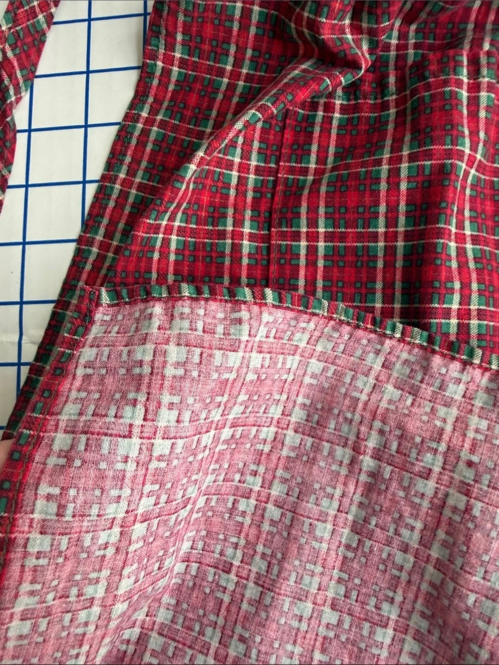Vintage Handmade Plaid Full Bib Apron Red Green Cotton Christmas Kitchen